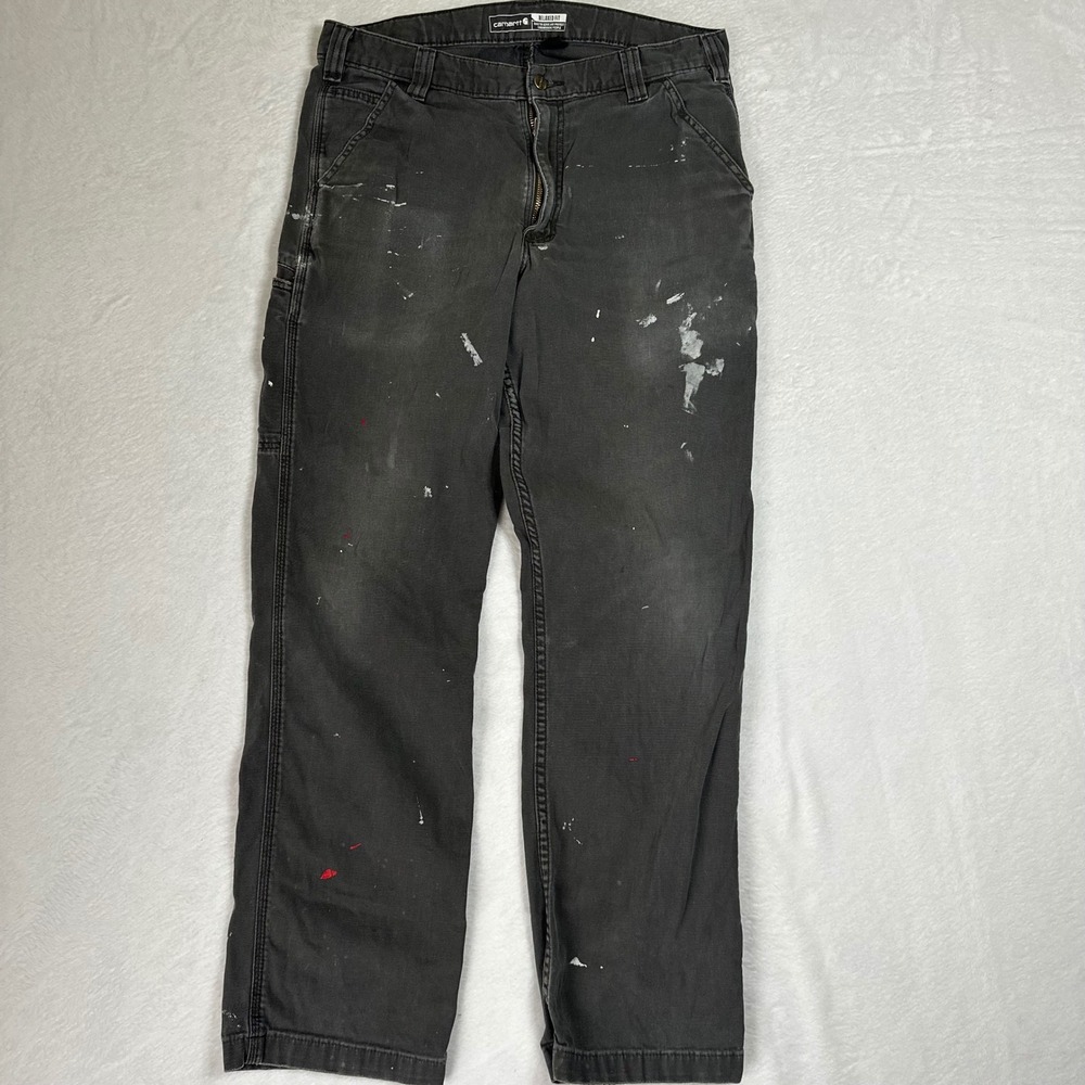 Carhartt Relaxed Fit Gray Work Pants Painted Distressed Sun Faded Thrased 32x31